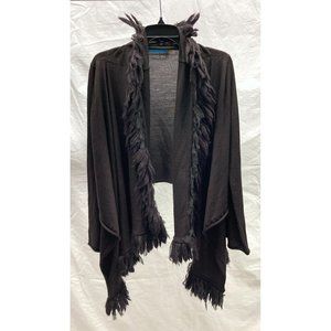 Alice + Olivia Brown Fringe Cropped Open Cardigan Sweater XS